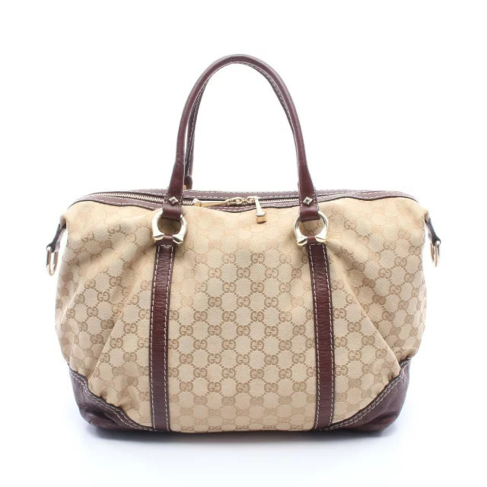 Gucci GG Canvas Shoulder Bag Leather Beige Cream Brown